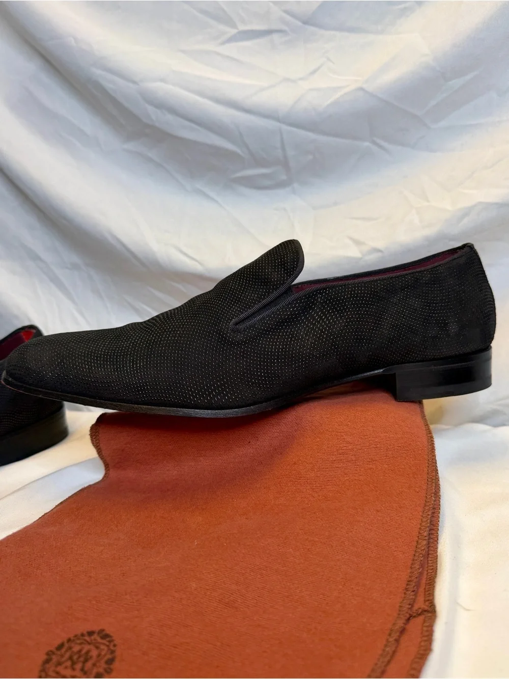 MEZLAN Men’s Crespi Custom Black Suede Studded Slip-On Dress Loafers; SIZE 13
